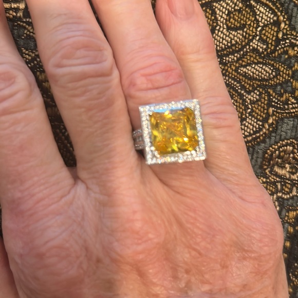 Lustro Stella Finest Yellow CZ Ring in Platinum over Sterling Silver.  NWT - Picture 7 of 10